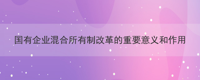 國有企業混合所有制改革的重要意義和作用